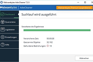 AdwCleaner fand Bedrohungen auf der Festplatte