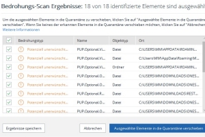 Virenfunde: Die Scanergebnisse werden übersichtlich aufgelistet