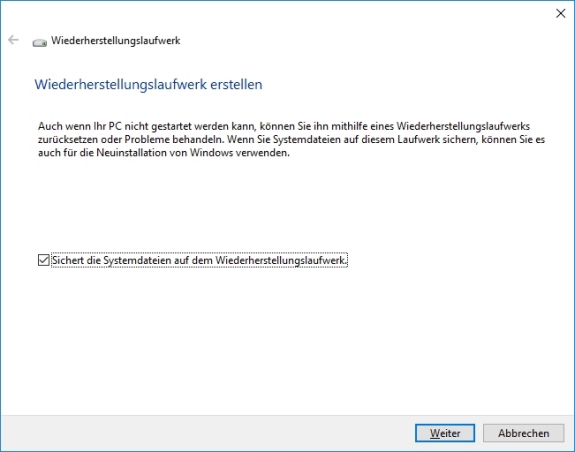 Wiederherstellungslaufwerk erstellen Wiederherstellungslaufwerk erstellen