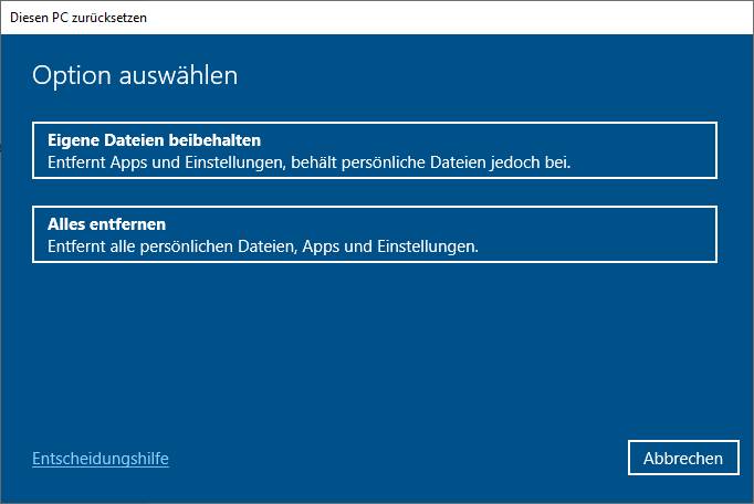 Werkseinstellungen mit oder ohne Datenerhalt Werkseinstellungen mit oder ohne Datenerhalt